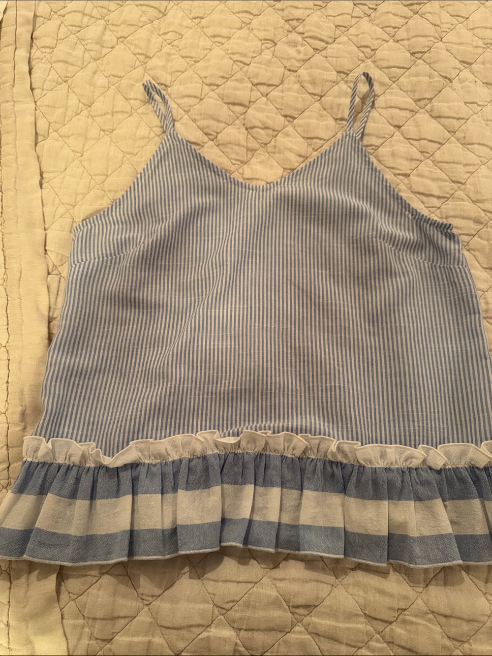 Light Blue & White Striped Ruffle Hem Cami by After Market XS NWOT